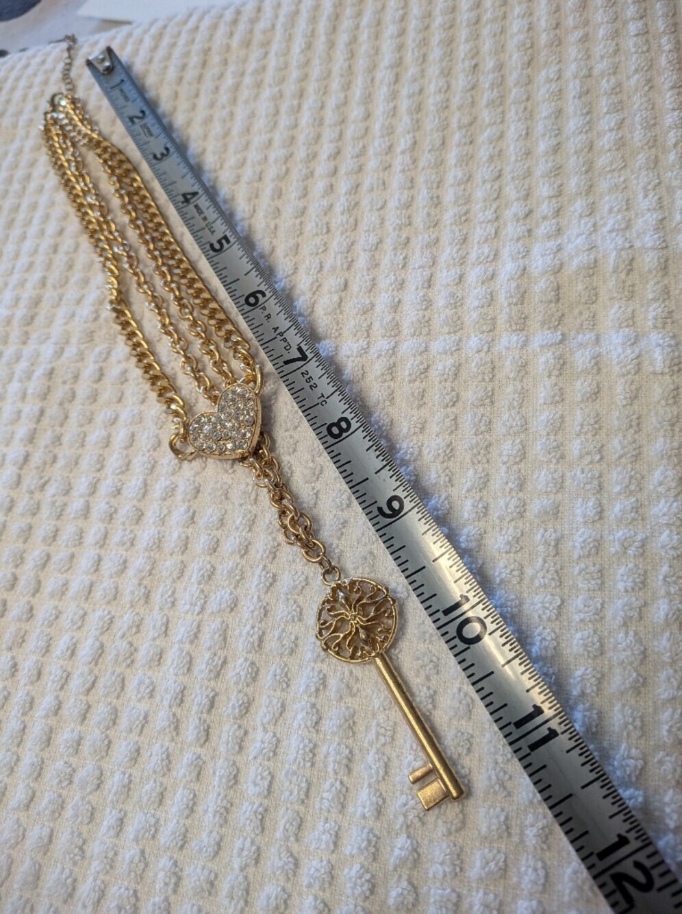 Gold Rhinestone Heart and skeleton Key Layered Necklace - Picture 9 of 11